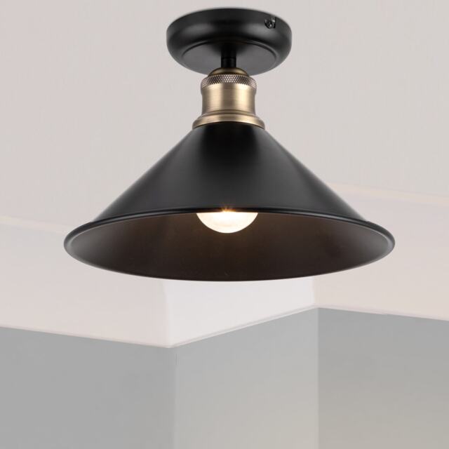 COSYLYTE Bowley Industrial Metal Ceiling Flush Light - Matt Black Black 1