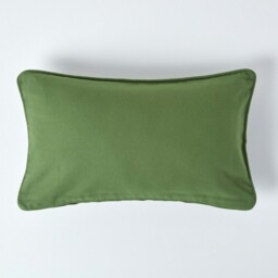 Homescapes Cotton Plain Olive Green Rectangular Cushion Cover - 30 x 50 cm Green Olive Green 1