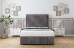 "Sloomy Pemberton Slate Naples Divan Bed With Mattress 2 Drawers Left Side With 26"" Strutted Headboard & 12"" Matching Footboard 6' Super King Grey Slate Super King 1"