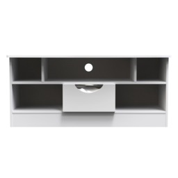 Holborn 1 Drawer TV & Media Unit in White Gloss & White Matt (Ready Assembled) White White Gloss & White Matt