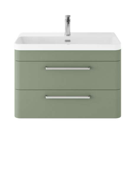Balterley Wall Hung 2 Soft Close Drawer Vanity Unit with 1 Tap Hole Ceramic Basin Green Fern Green