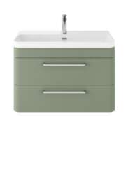 Balterley Wall Hung 2 Soft Close Drawer Vanity Unit with 1 Tap Hole Ceramic Basin Green Fern Green