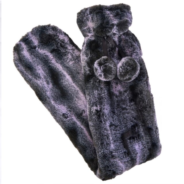 K Collection Extra Long 2L Hot Water Bottle And Cover Black Charcoal One Size 1