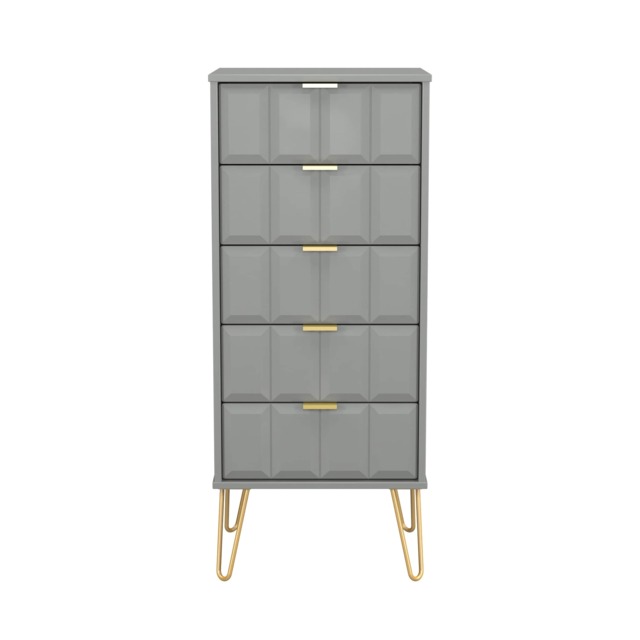 Metro 5 Drawer Tall Bedside Cabinet in Dusk Grey (Ready Assembled) Grey Dusk Grey