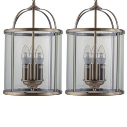 Set of 2 Antique Brass Lantern Pendants Yellow Clear 2