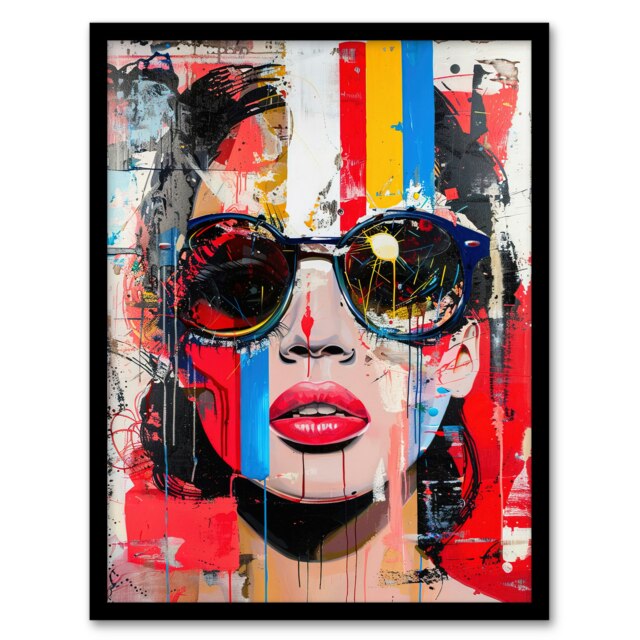Beautiful Vintage Lady Shades Street Art Black Framed Wall Art Print A4