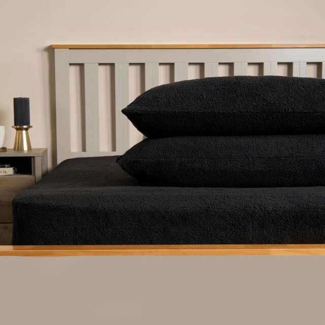OHS 2 Pack Soft Cosy Teddy Fleece Pillowcases, 50x75cm - Black