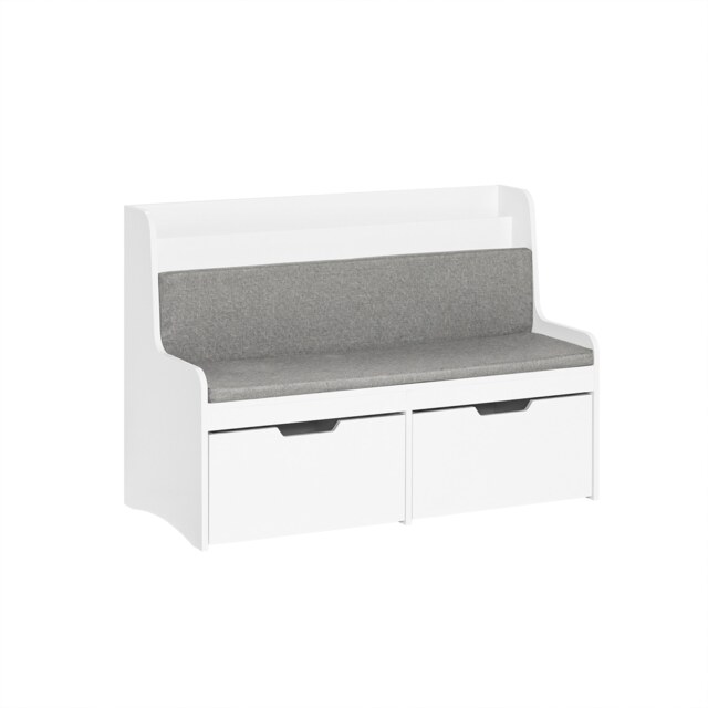 SoBuy Children's Storage Bench with Backrest, Seat Cushion & 2 Mobile Chests, White/Gray, 39.4x17.7x27.6 inches, 30.8 kg - KMB66-W