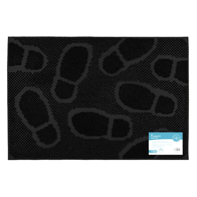 JVL Footprint Rubber Scraper Doormat 40x60cm, Black