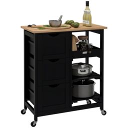 HOMCOM Rolling Kitchen Island Cart, Bar Serving Cart, Compact Trolley Black