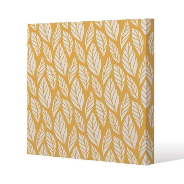 White Leaf Pattern on Orange (Canvas Print) / 77 x 77 x 4cm Multi