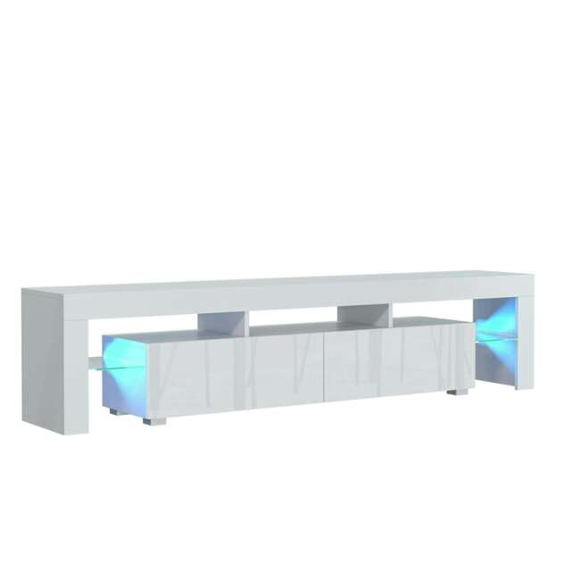 TV Unit 200cm White Gloss Doors White Matt Frame Modern Media Cabinet White One Size 1