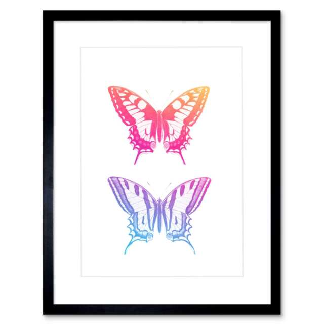 "Colourful Wings Rainbow Butterflies Kids Bedroom 9x7"" Black Framed Wall Art Print"