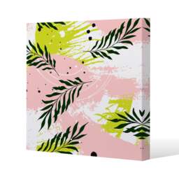 Green Leaves on Brush Strokes (Canvas Print) / 77 x 77 x 4cm Multi