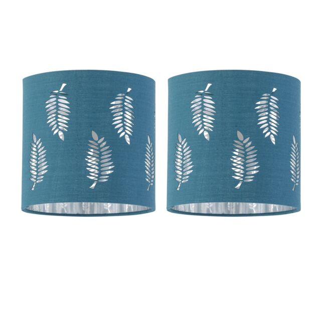 Set of 2 Fern - Teal Cut Out 15.5cm Table Lamp Shades Green Silver Small 2