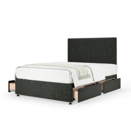 Super Ortho Orthopaedic Charcoal Linen 4 Drawer Divan Set And Valencia Headboard King Size