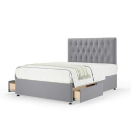 Majestic 1000 Pocket Sprung Silver Plush Velvet 2 Drawer Divan Set And Lona Headboard Small Double