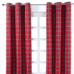 Homescapes Edward Tartan Check Ready Made Eyelet Curtain Pair - 117 x 137 cm Drop Red Red