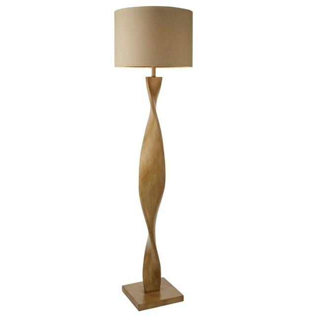 Abia Floor Lamp Oak Effect Resin, Natural Linen Shade