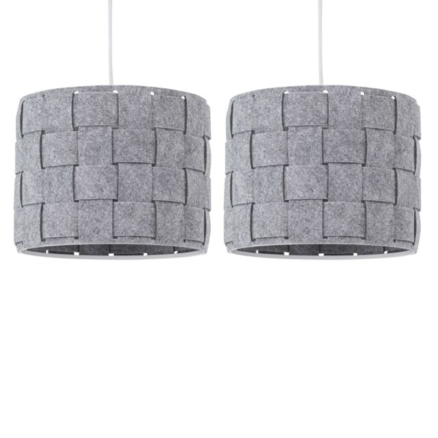 Set of 2 Warner - Grey Felt Weave Easy Fit Pendant Shades Grey Medium 2