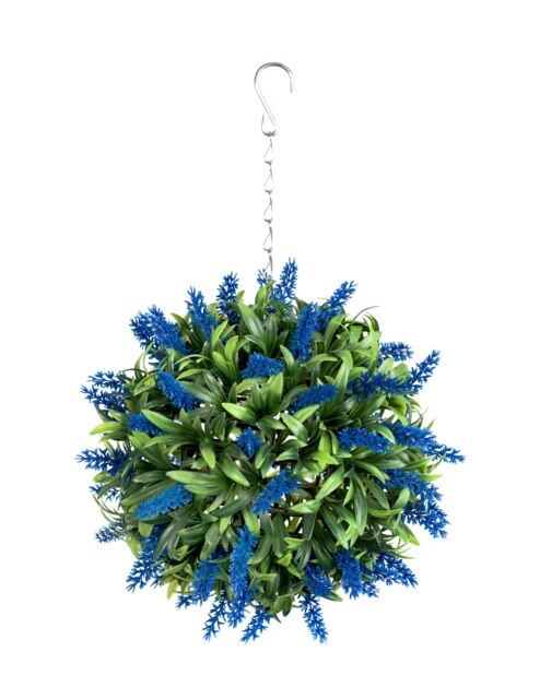 Best Artificial 24cm Blue Lush Lavender Hanging Basket Flower Topiary Ball - Suitable for Outdoor Use - Weather & Fade Resistant