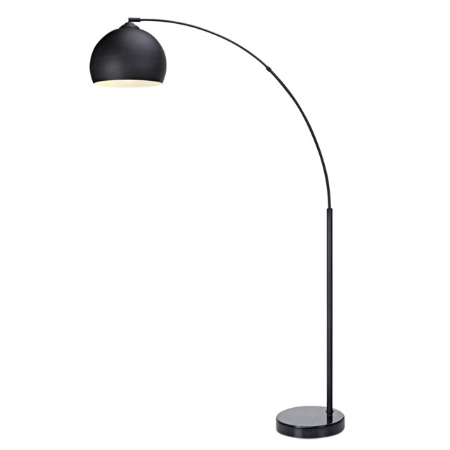 Teamson Home Arc Curved Standing Floor Lamp with Bell Shade & Marble Base - Black/Black Marble
