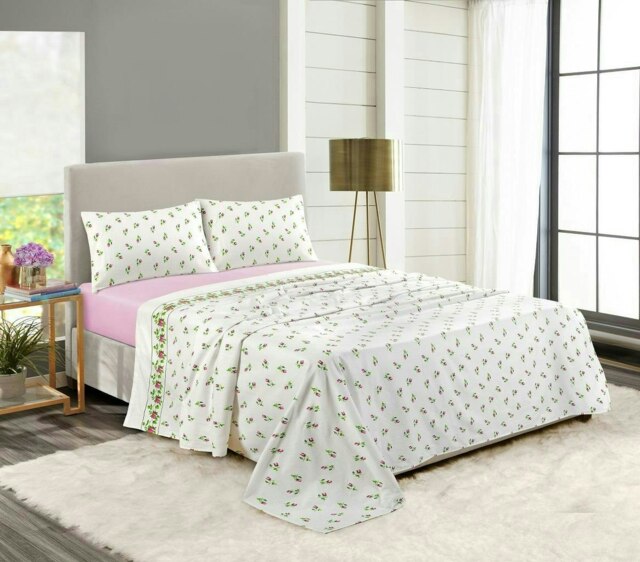 Rosebud Flannelette Pink Double Sheet Set