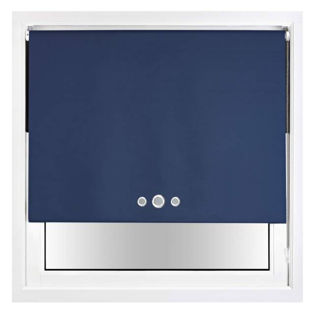 FURNISHED Blackout Roller Blind with Triple Eyelets & Metal Fittings Blue Navy (W) 180cm x (L) 165cm