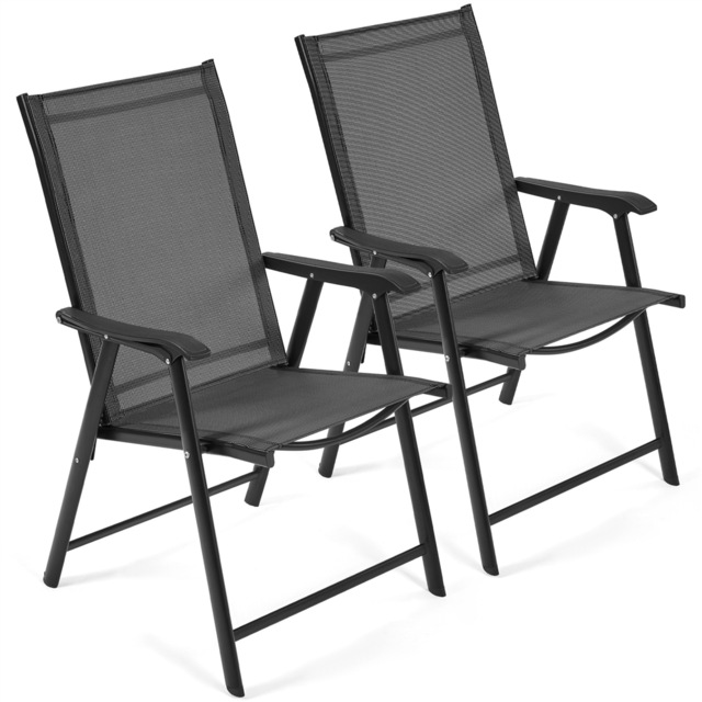 Yaheetech Set of 2 Outdoor Texteline Folding Dining Chairs-Black Black Black One Size