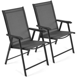 Yaheetech Set of 2 Outdoor Texteline Folding Dining Chairs-Black Black Black One Size