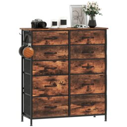 HOMCOM Fabric Chest of Drawers, 10 Drawer Dresser for Bedroom, Rustic Brown