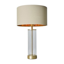 ValueLights Balan Brushed Gold Table Lamp Beige Gold Shade and Bulb