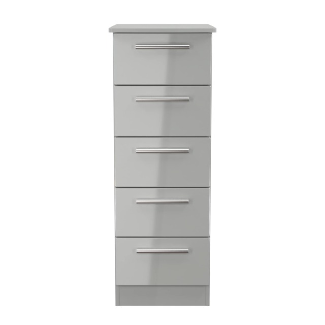 Windsor 5 Drawer Tall Bedside Cabinet in Grey Gloss & Dusk Grey (Ready Assembled) Grey Grey Gloss & Dusk Grey