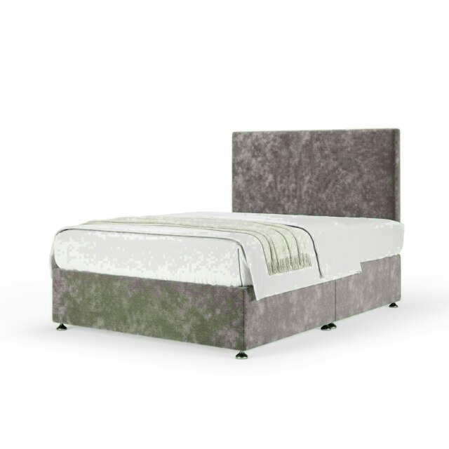 Silver Chenille No Drawer Divan Base and Valencia Headboard King Size