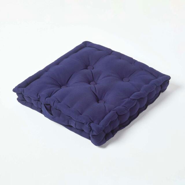 Homescapes Luxury Cotton Navy Blue Floor Cushion - 40 x 40 cm Blue Navy Blue 40 x 40 cm