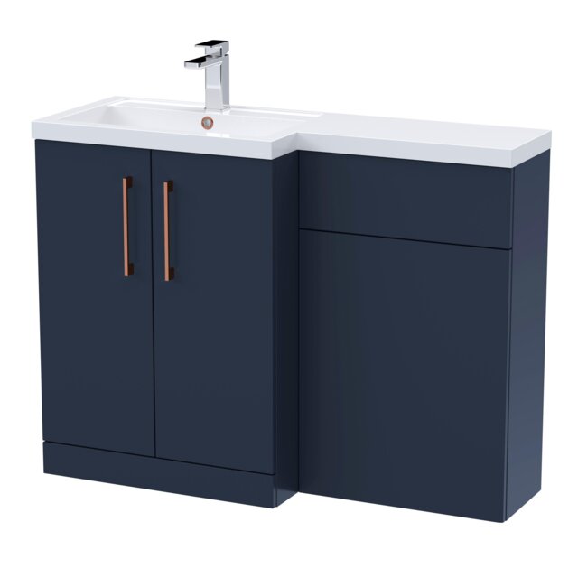 Balterley Left-Hand Bathroom Vanity and WC Unit Combination with Basin, with Handles Blue Indigo Blue