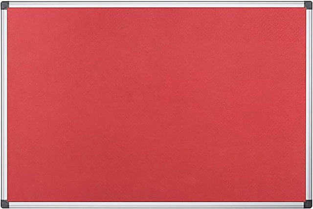 KAV 60cm x 45cm Aluminium Frame FELT Notice Pin Board - Notice Board Bulletin Frame for Office, School, Memo, and Home (Red)