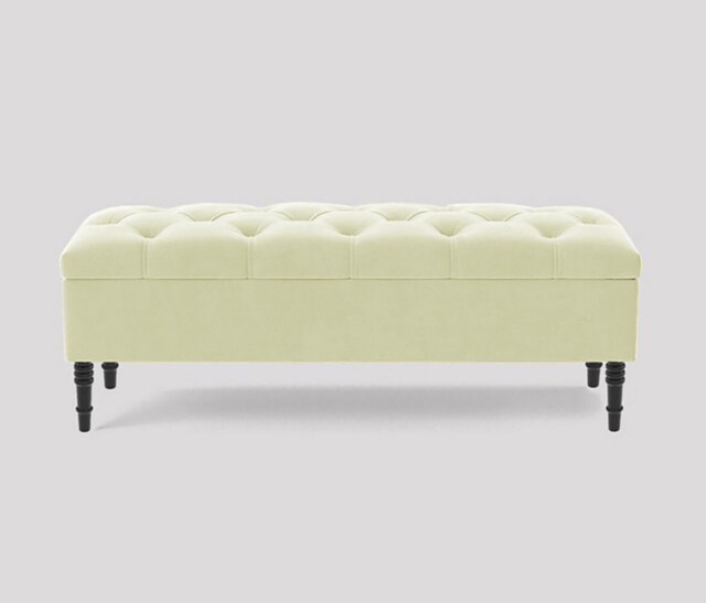 Alyana 90cm Wide Tufted Rectangle Ottoman Storage Bench - Upholstery Velvet Shoe Bench with Turned Wooden Legs