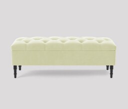 Alyana 90cm Wide Tufted Rectangle Ottoman Storage Bench - Upholstery Velvet Shoe Bench with Turned Wooden Legs