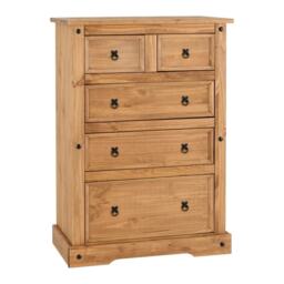 Corona 3+2 Drawer Chest - L48.5 x W92 x H130.5 cm - Distressed Waxed Pine