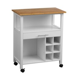 Interiors By Premier Compact Design White and Bamboo Top 1 Drawer Kitchen Trolley, Sturdy Kitchen Trolley For Entertaining Guests