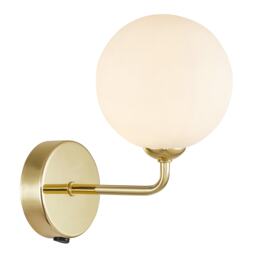 Contemporary Chic Polished Gold Wall Light with Opal White Globe Glass Shade Gold