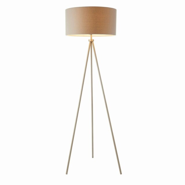 Tri 1 Light Floor Lamp Matt Nickel, Grey Linen Effect, E27