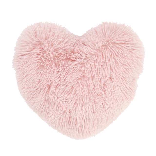 Catherine Lansfield Cuddly Deep Pile Faux Fur Heart Shaped Cushion Pink Blush Pink 38x28cm