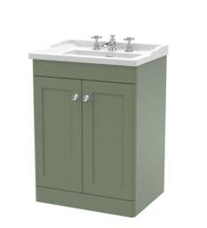 Balterley Swynnerton Traditional 2 Door Floor Standing Vanity Unit with Basin, Satin Green, 600mm