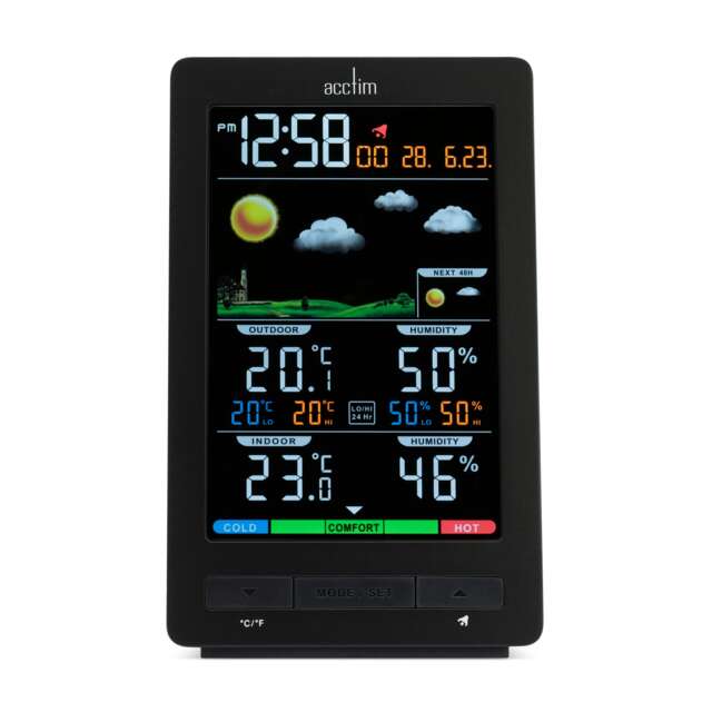 Acctim Ermir 6 in 1 Barometric Weather Station with Outdoor Sensor Temperature Humidity VA Display Graphite Grey