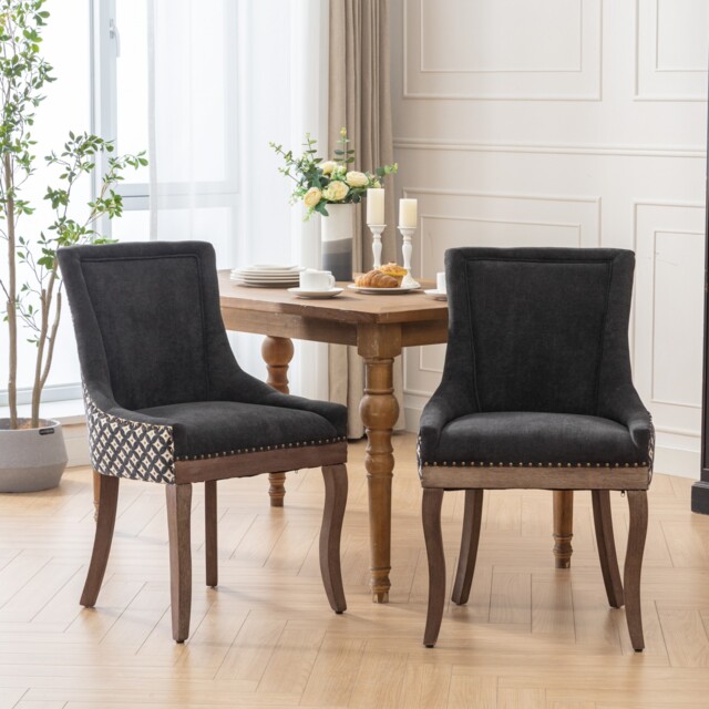 Bewley Set of 2 Modern Fabric Dining Chairs with Wooden Legs