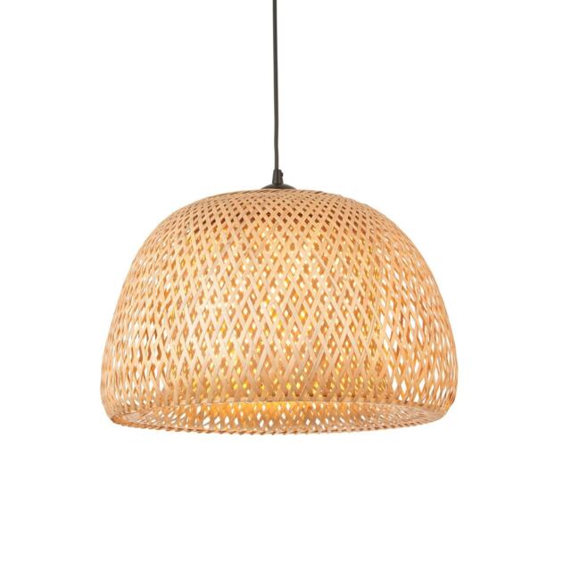 Bali Dome Pendant Ceiling Lamp, Natural Bamboo, White, Matt Black