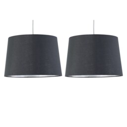 Set of 2 Zoey - Grey with Silver Inner Easy Fit Pendant or Lamp Shades Grey Chrome Medium 2