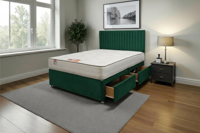 "Emily Plush Bed Set With Mattress, 2 Drawers Same Side & 24""Headboard"